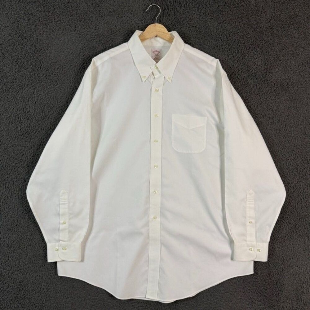 Brooks Brothers Dress Shirt Mens 17.5 34/35 White Regular Fit Long Sleeve Formal